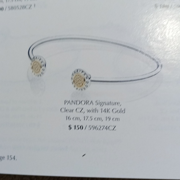 PandoraVintage 14kGold&Stirling Silver PANDORA signature Clear CZ Cuff Bracelet - Picture 6 of 6